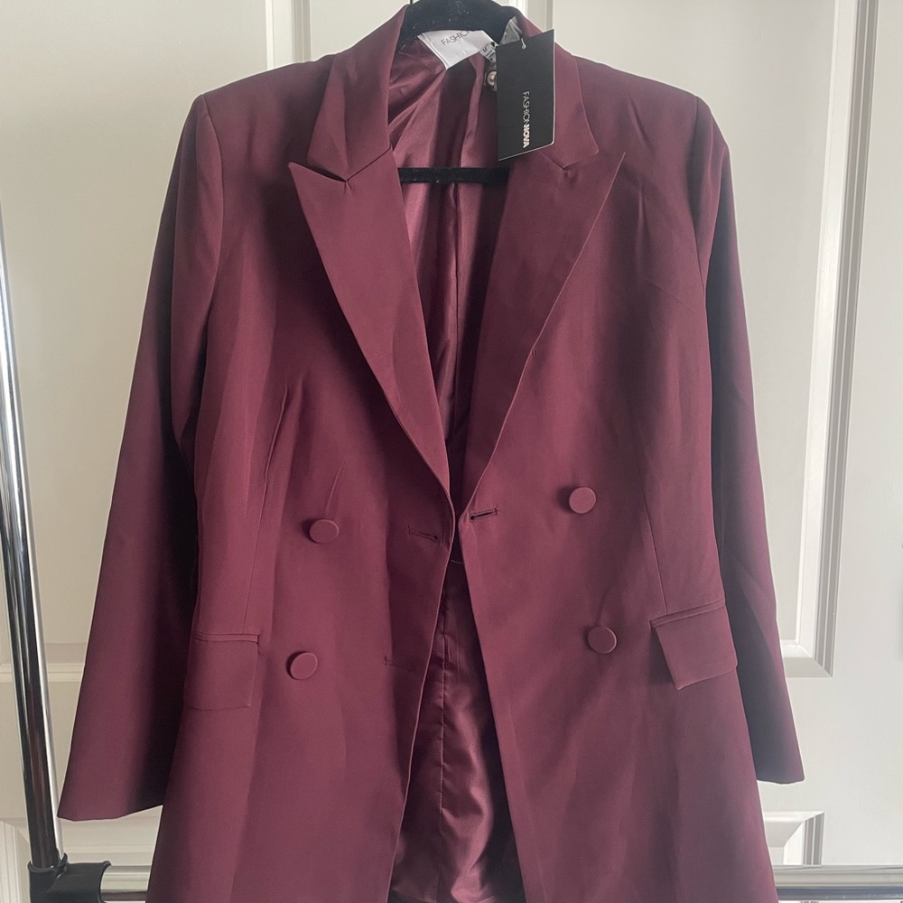 Burgundy Double-Breasted Women's Coat